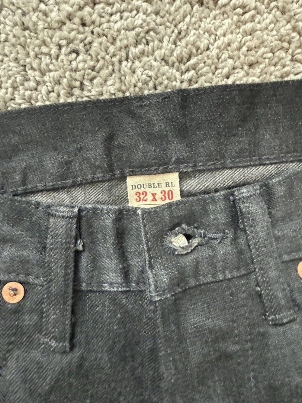 RRL Ralph Lauren Men's Black on Black Selvedge Denim Slim Fit Jeans 32x30